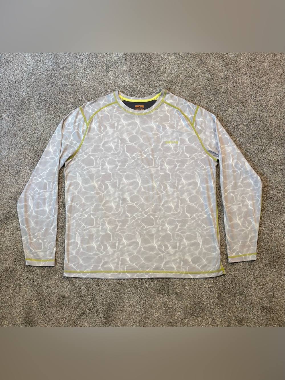 Men’s Orvis Dri-Release Performance Long Sleeve Shirt Size XL Water Pattern Grey